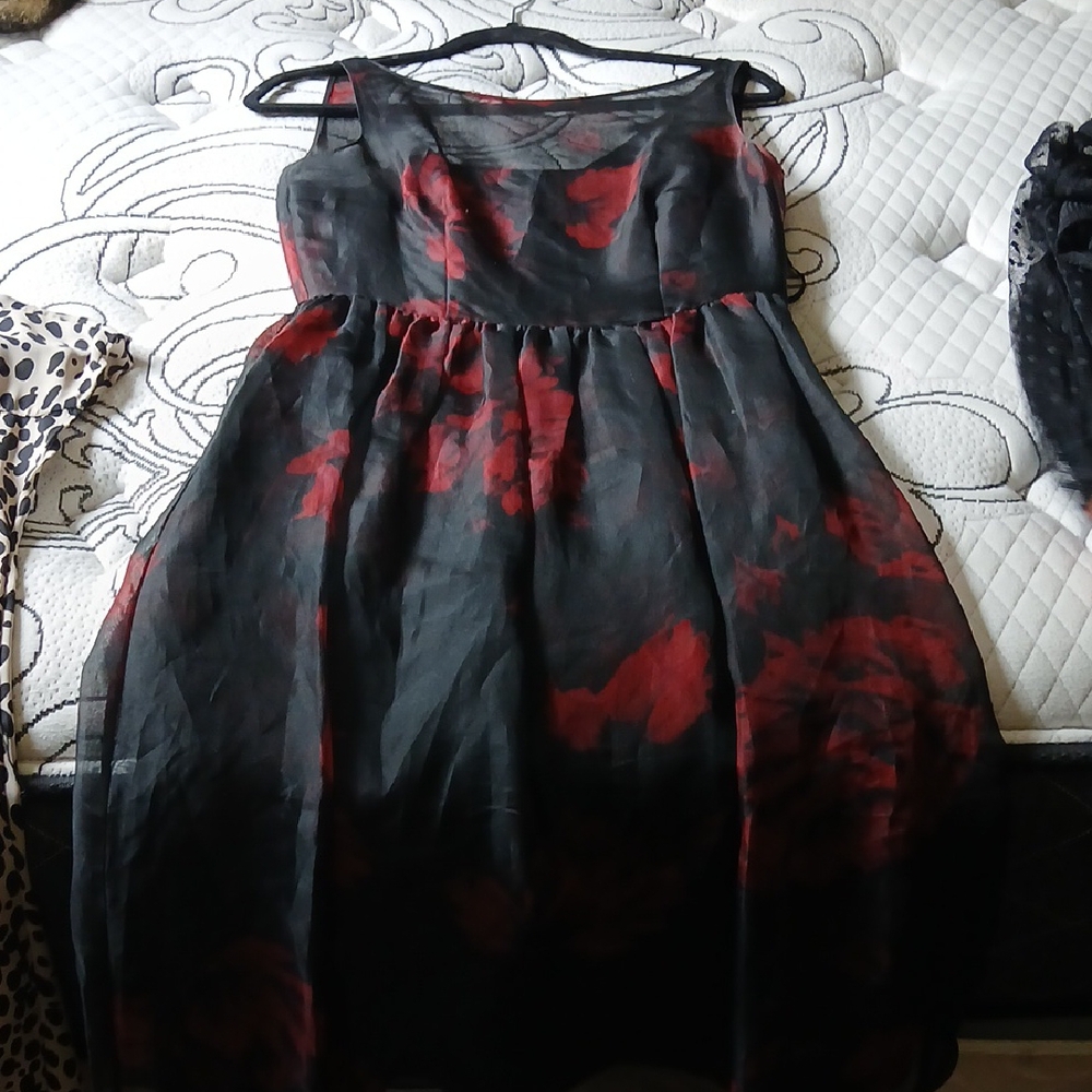 Black and Red Fit and Flare Midi Dress for Cocktail